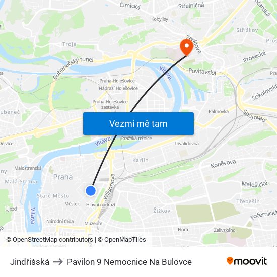 Jindřišská to Pavilon 9 Nemocnice Na Bulovce map