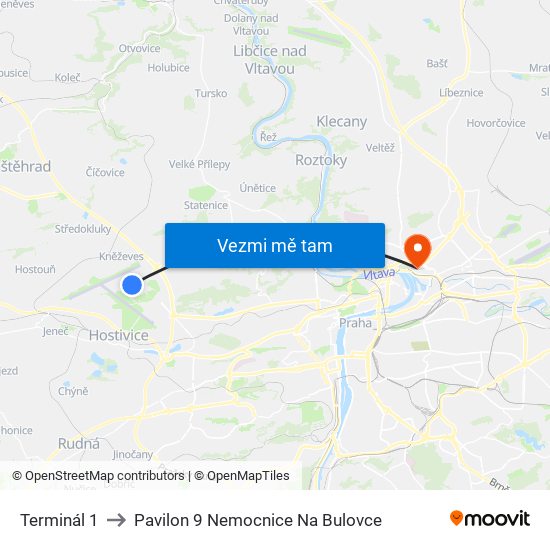 Terminál 1 to Pavilon 9 Nemocnice Na Bulovce map