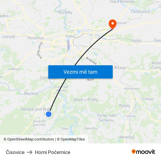 Čisovice to Horní Počernice map