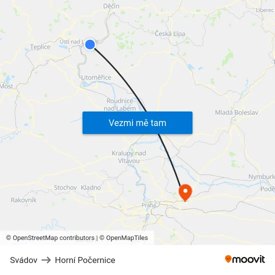 Svádov to Horní Počernice map