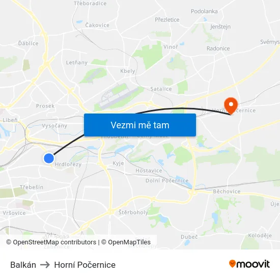 Balkán to Horní Počernice map