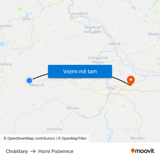 Chrášťany to Horní Počernice map