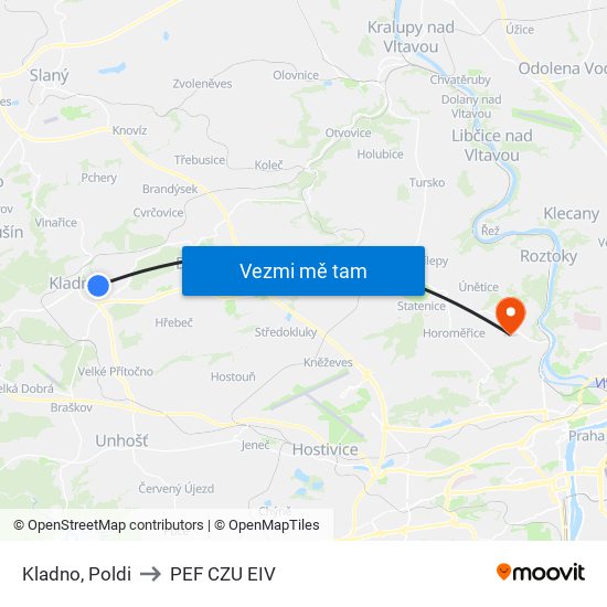 Kladno, Poldi to PEF CZU EIV map