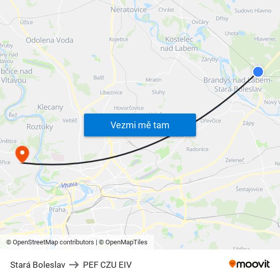 Stará Boleslav to PEF CZU EIV map