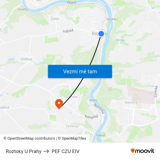 Roztoky U Prahy to PEF CZU EIV map