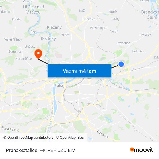 Praha-Satalice to PEF CZU EIV map