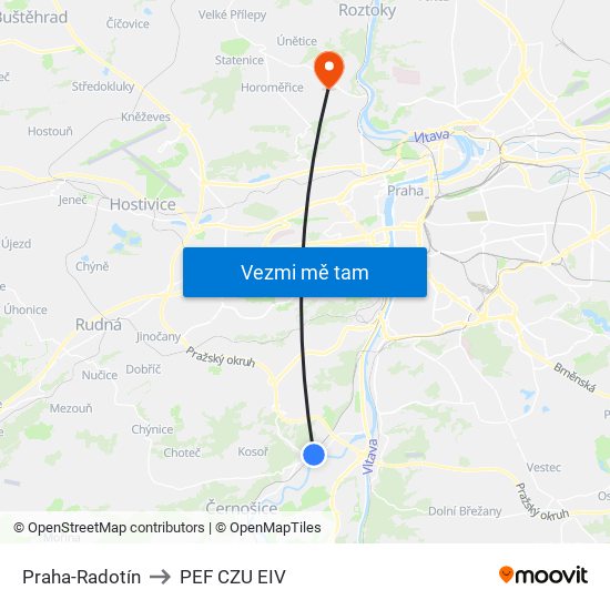 Praha-Radotín to PEF CZU EIV map