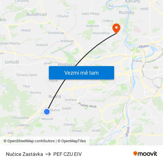 Nučice Zastávka to PEF CZU EIV map