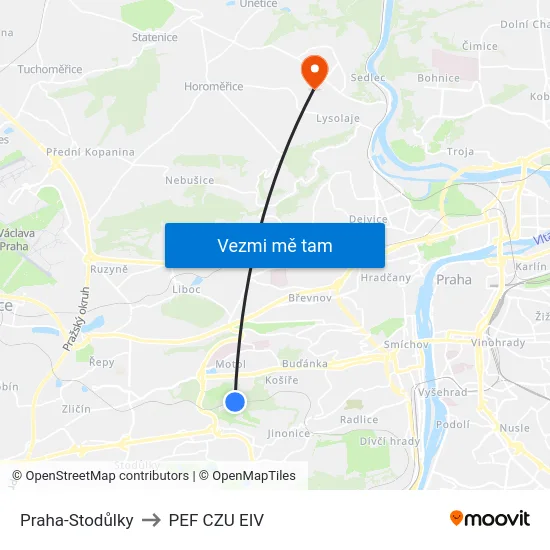 Praha-Stodůlky to PEF CZU EIV map