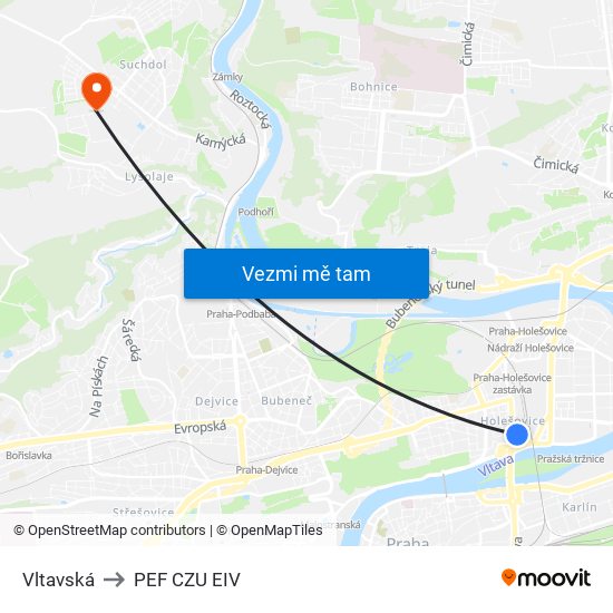 Vltavská to PEF CZU EIV map