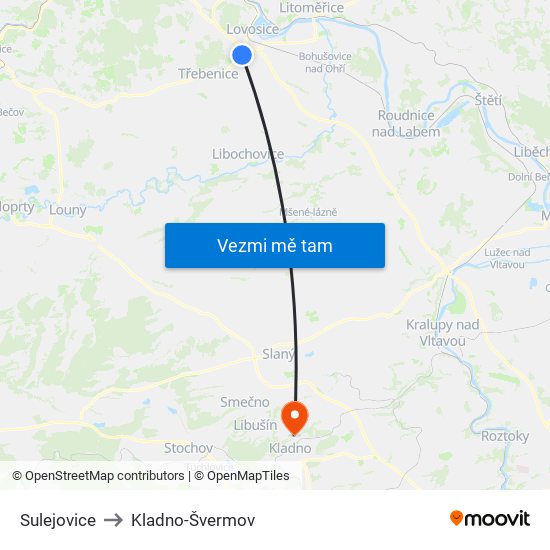 Sulejovice to Kladno-Švermov map