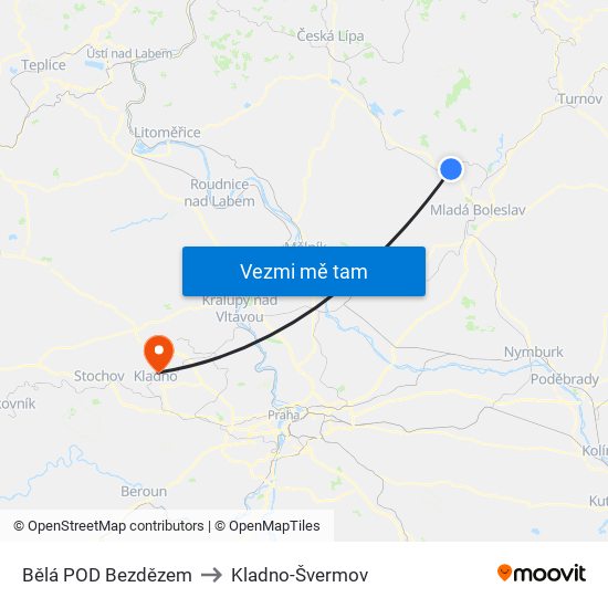 Bělá POD Bezdězem to Kladno-Švermov map