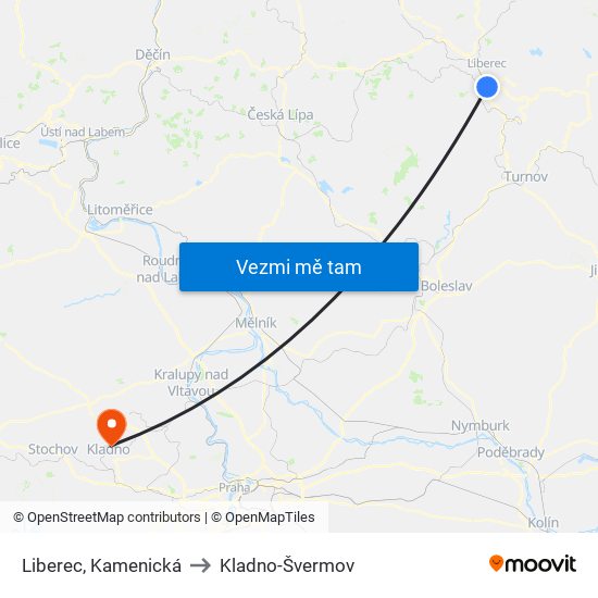 Liberec, Kamenická to Kladno-Švermov map