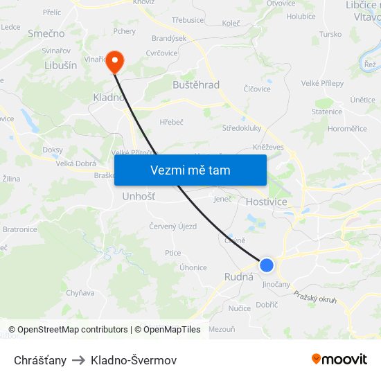 Chrášťany to Kladno-Švermov map