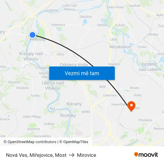Nová Ves, Miřejovice, Most to Mirovice map