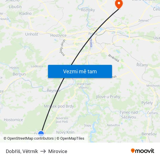 Dobříš, Větrník to Mirovice map