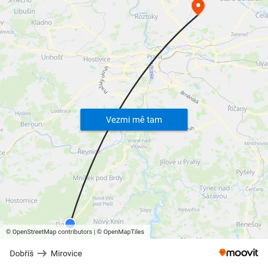 Dobříš to Mirovice map