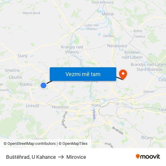 Buštěhrad, U Kahance to Mirovice map