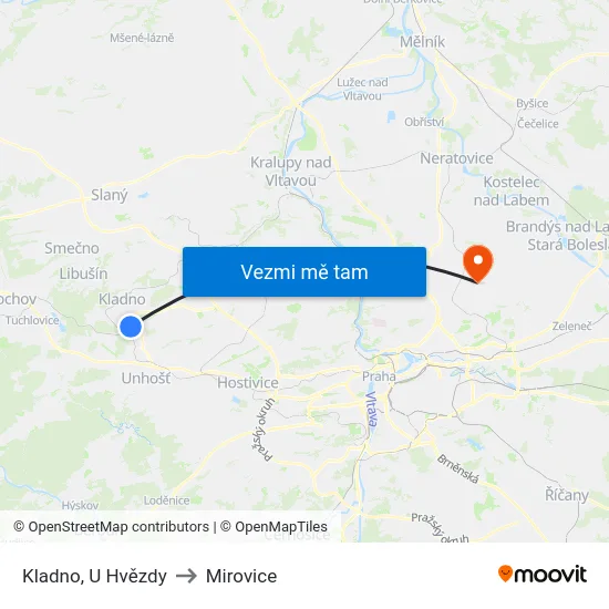 Kladno, U Hvězdy to Mirovice map