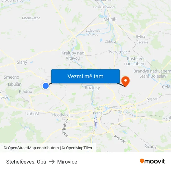 Stehelčeves, Obú to Mirovice map