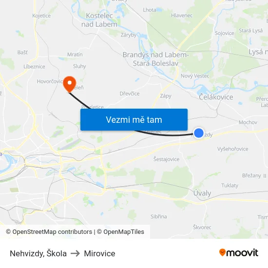 Nehvizdy, Škola to Mirovice map