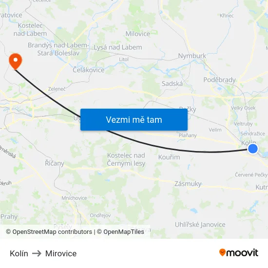Kolín to Mirovice map