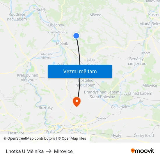 Lhotka U Mělníka to Mirovice map