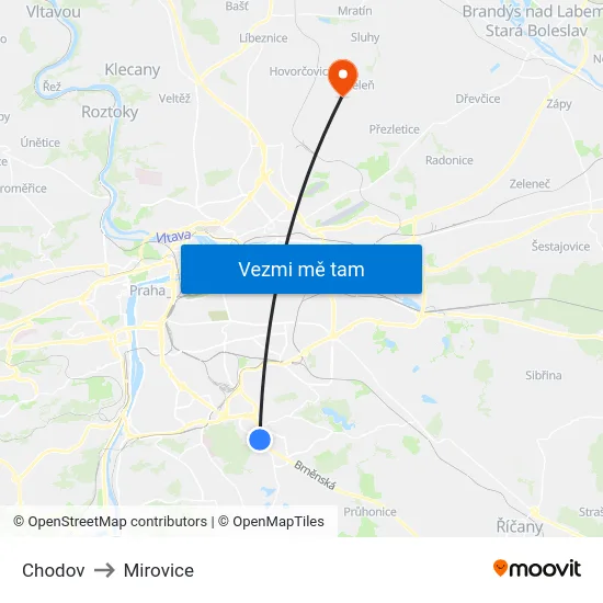 Chodov to Mirovice map