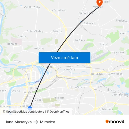 Jana Masaryka to Mirovice map