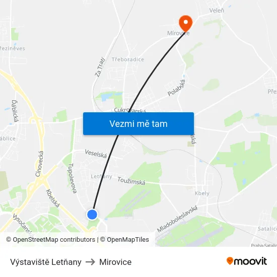 Výstaviště Letňany to Mirovice map