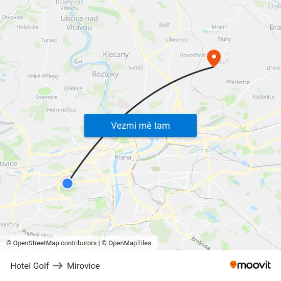 Hotel Golf to Mirovice map