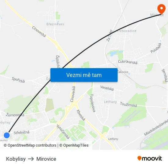Kobylisy to Mirovice map