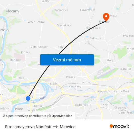 Strossmayerovo Náměstí to Mirovice map