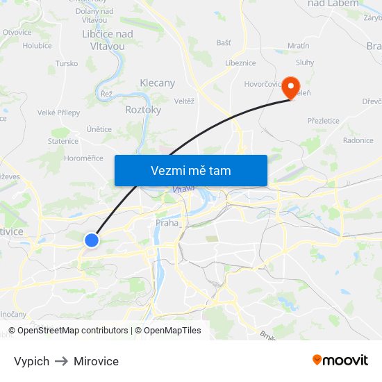 Vypich to Mirovice map