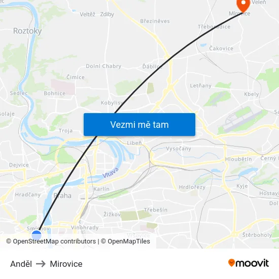 Anděl to Mirovice map