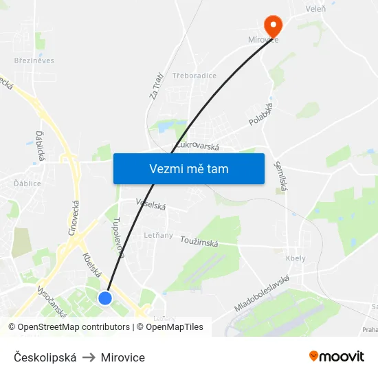 Českolipská to Mirovice map