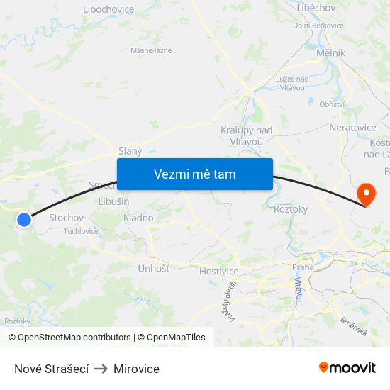 Nové Strašecí to Mirovice map