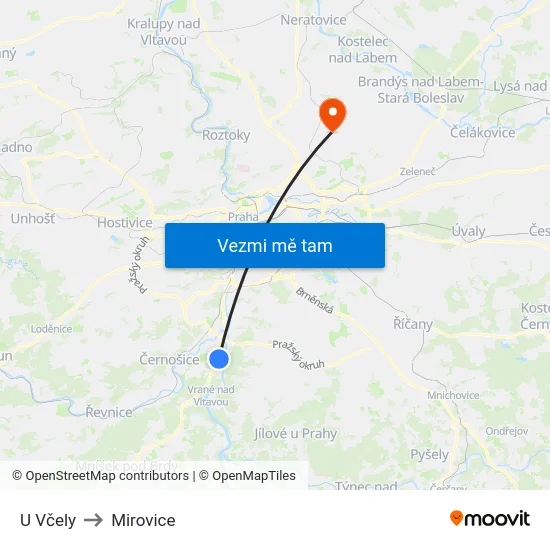 U Včely to Mirovice map