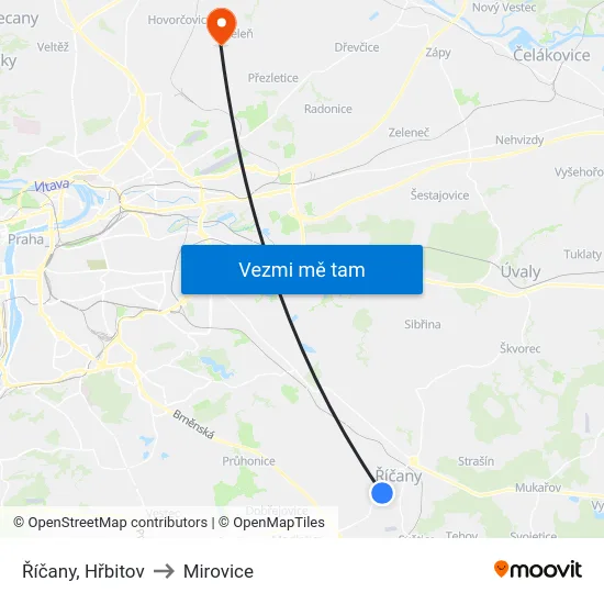 Říčany, Hřbitov to Mirovice map