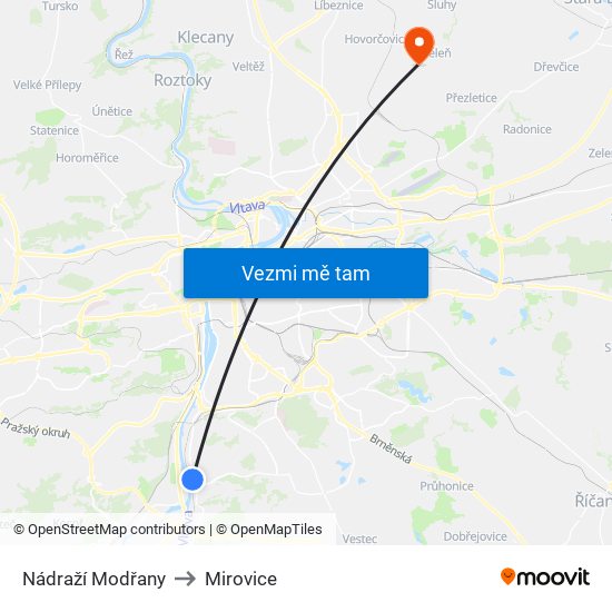 Nádraží Modřany to Mirovice map