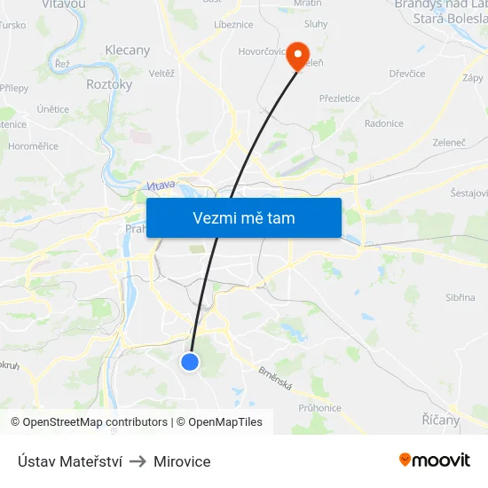 Ústav Mateřství to Mirovice map