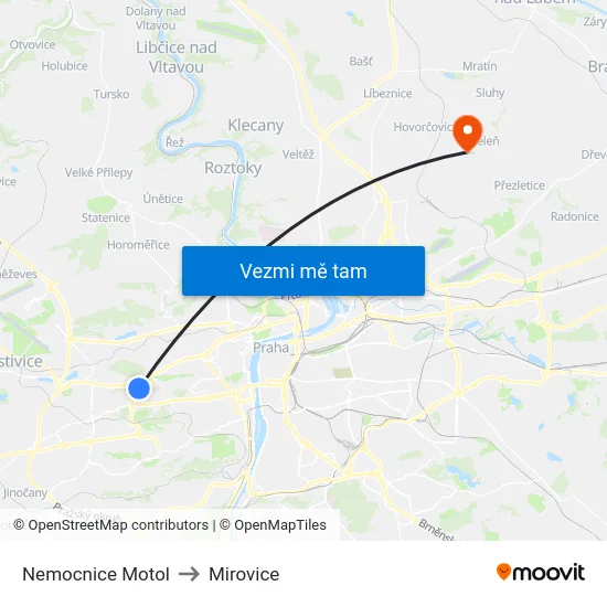 Nemocnice Motol to Mirovice map