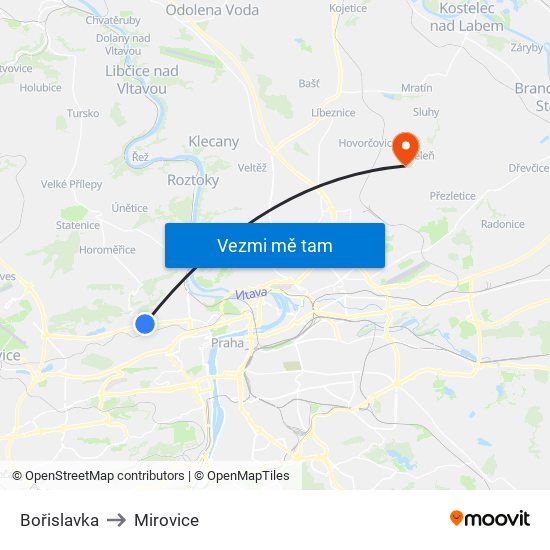 Bořislavka to Mirovice map