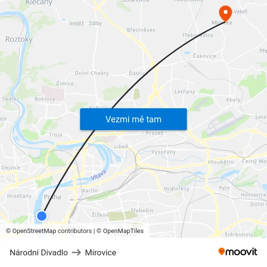 Národní Divadlo to Mirovice map