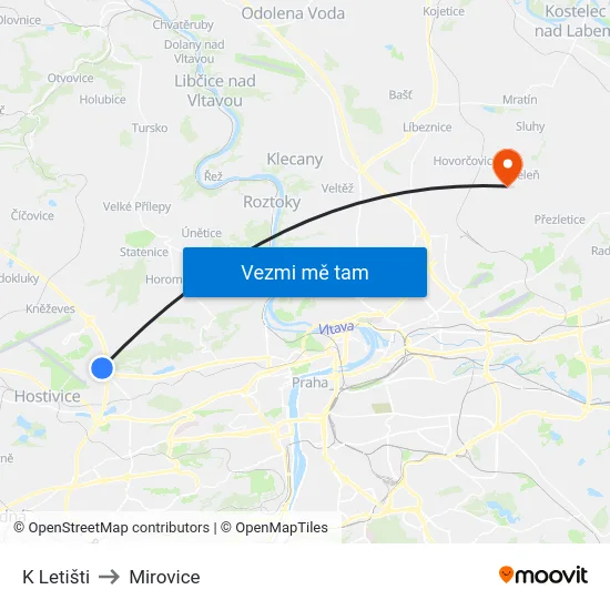 K Letišti to Mirovice map