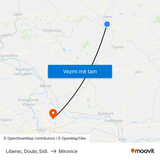 Liberec, Doubí, Sídl. to Mirovice map