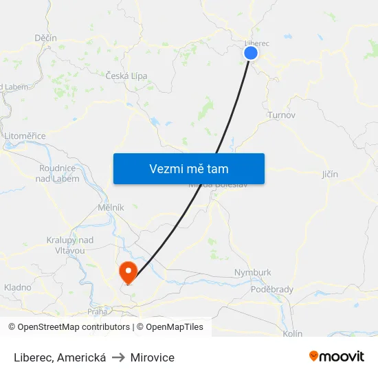 Liberec, Americká to Mirovice map