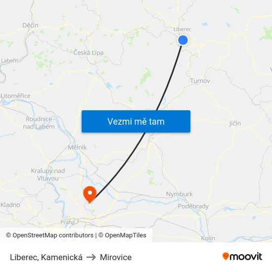 Liberec, Kamenická to Mirovice map