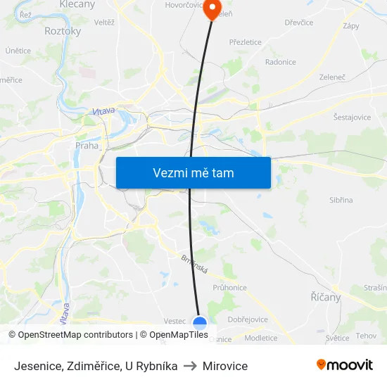 Jesenice, Zdiměřice, U Rybníka to Mirovice map