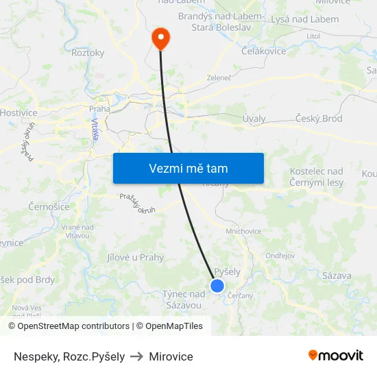 Nespeky, Rozc.Pyšely to Mirovice map